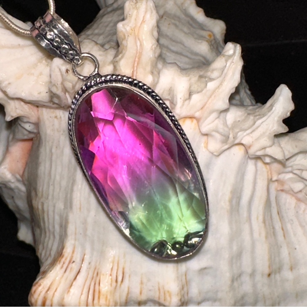 Watermelon Tourmaline bi-color vintage statement pendant